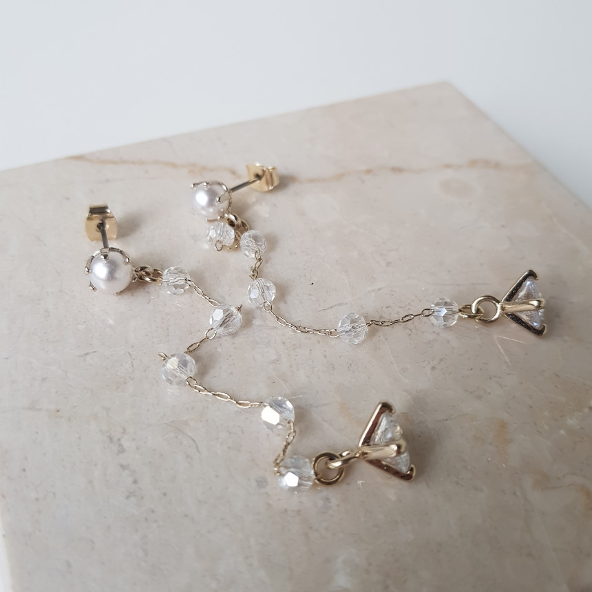 Shy Pearl Cubic Long Drop Earrings Feminine Style 