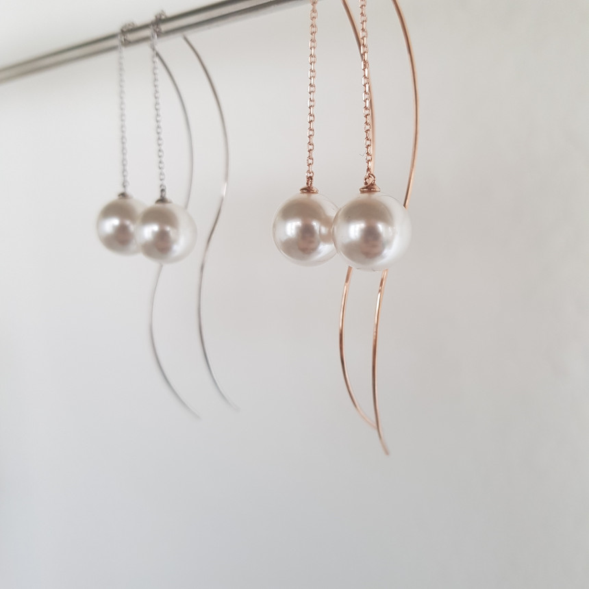 all silver Liana Wave Pearl Drop Earrings Feminine