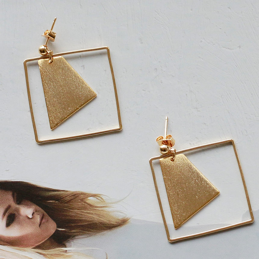 Square Gold Drop Earrings Bold Modern Girlfriend G