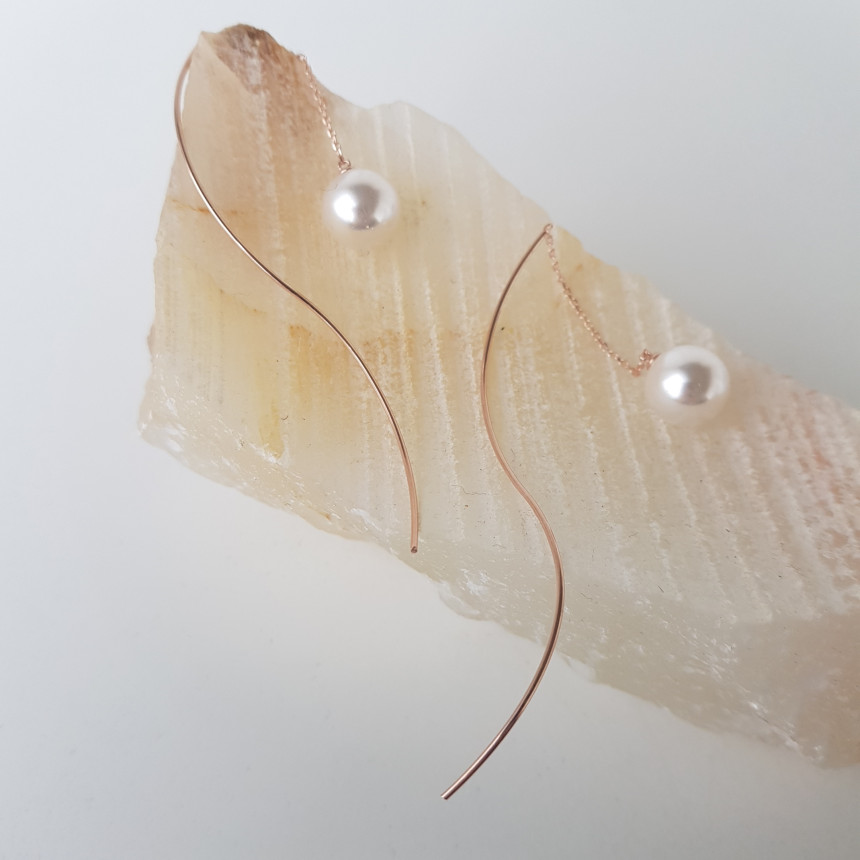 all silver Liana Wave Pearl Drop Earrings Feminine