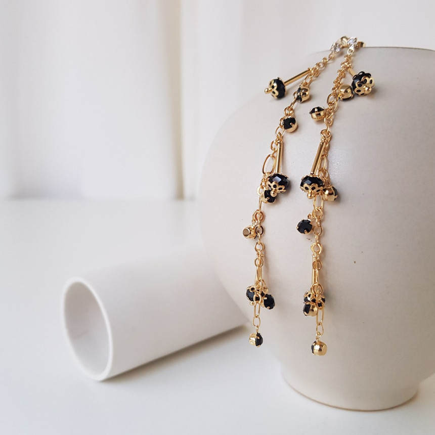 Widow Black Crystal Long Drop Earrings Modern Must