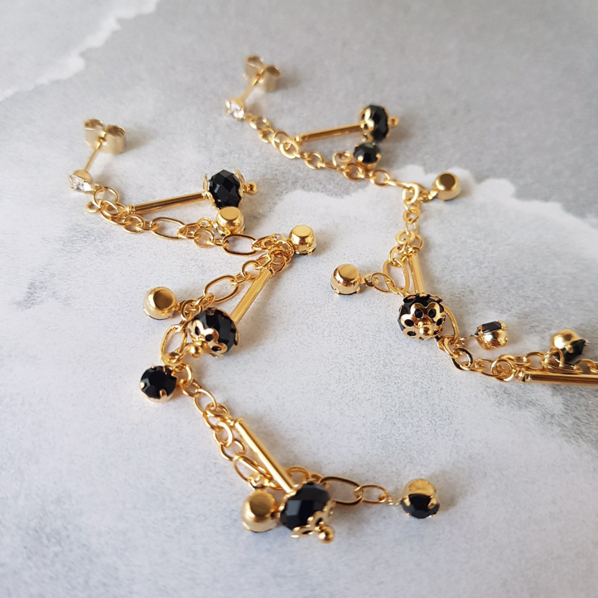 Widow Black Crystal Long Drop Earrings Modern Must