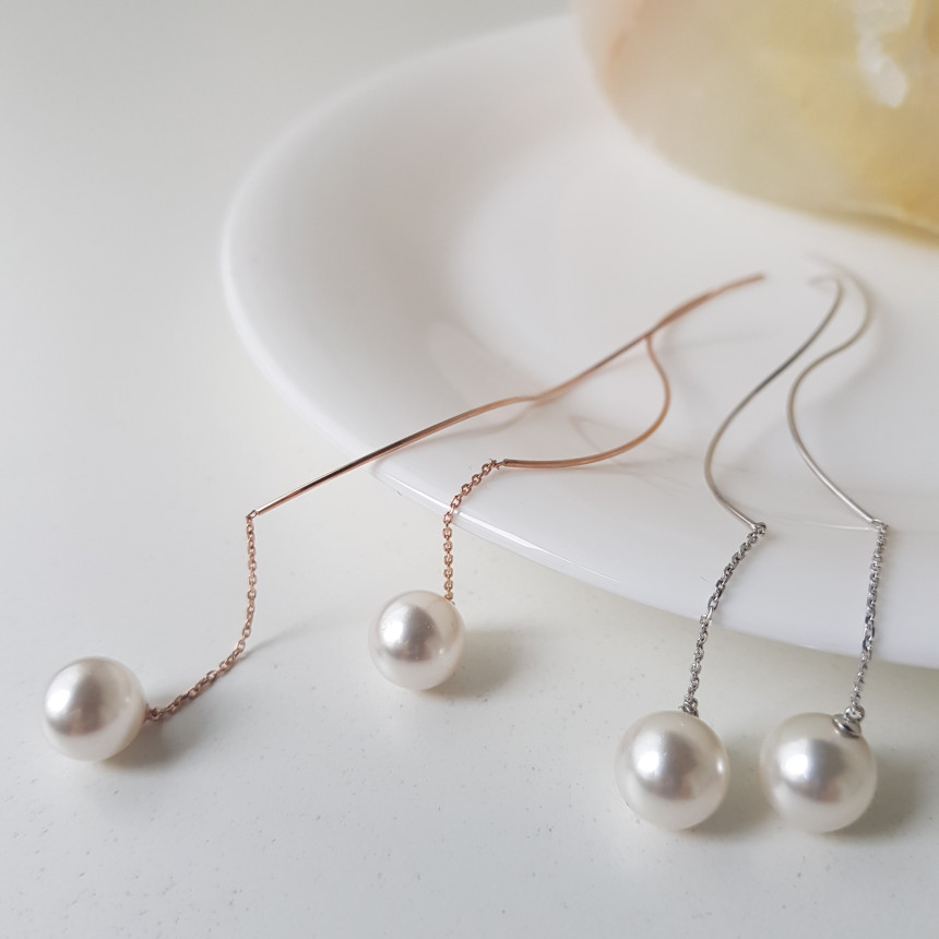all silver Liana Wave Pearl Drop Earrings Feminine