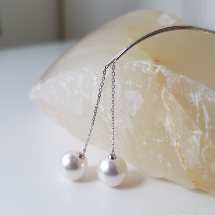 all silver Liana Wave Pearl Drop Earrings Feminine