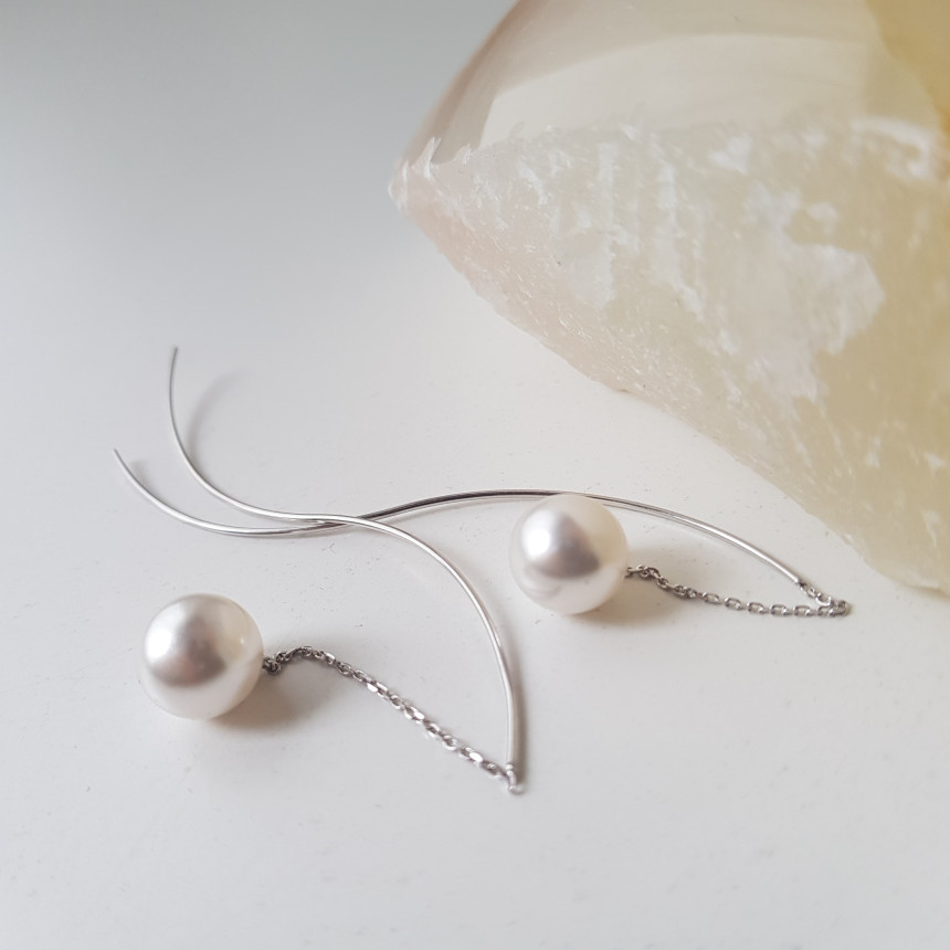 all silver Liana Wave Pearl Drop Earrings Feminine