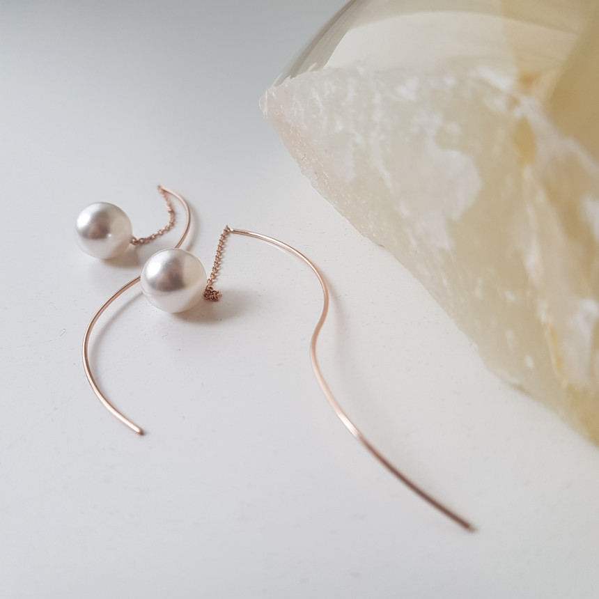 all silver Liana Wave Pearl Drop Earrings Feminine