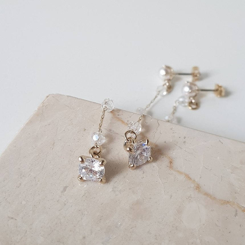 Shy Pearl Cubic Long Drop Earrings Feminine Style 