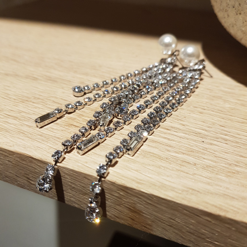 Saved Pearl Cubic Long Two Way Drop Earrings Sikh 