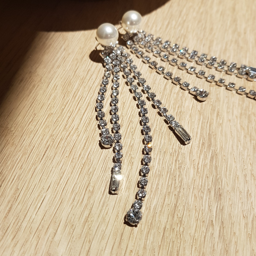 Saved Pearl Cubic Long Two Way Drop Earrings Sikh 