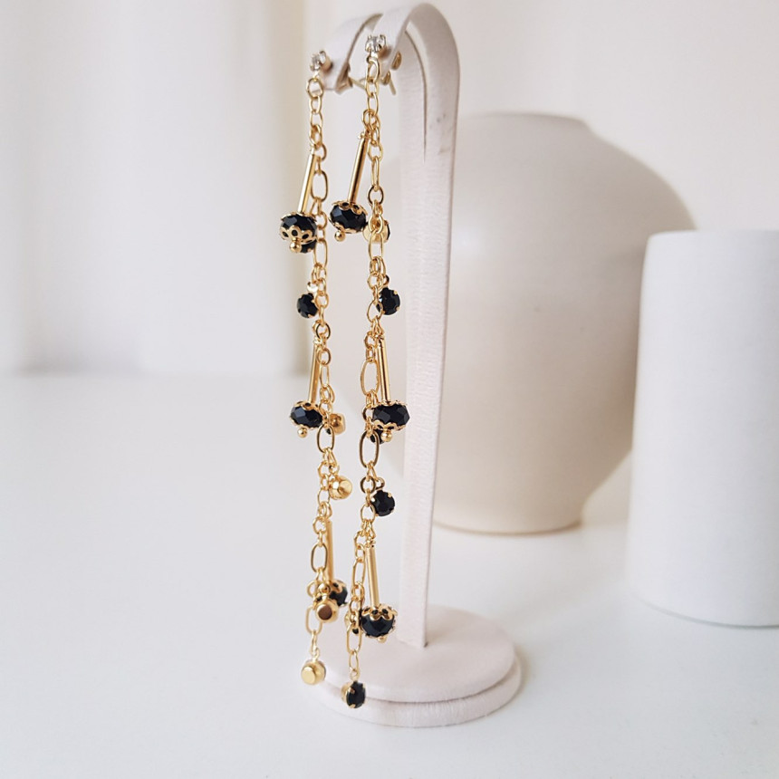 Widow Black Crystal Long Drop Earrings Modern Must