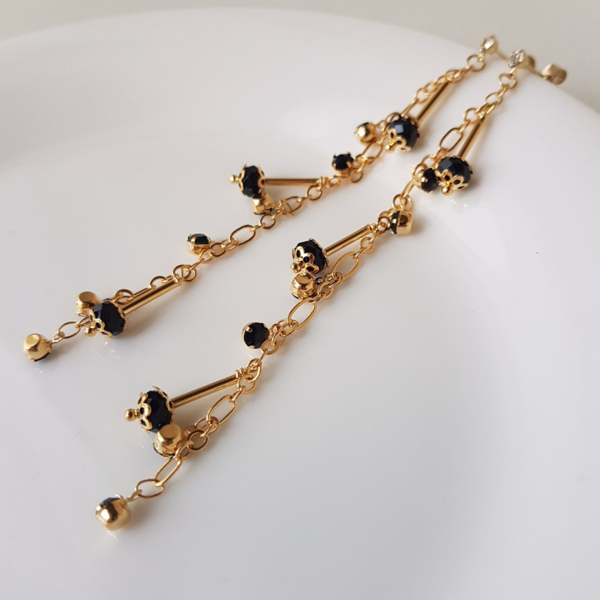 Widow Black Crystal Long Drop Earrings Modern Must