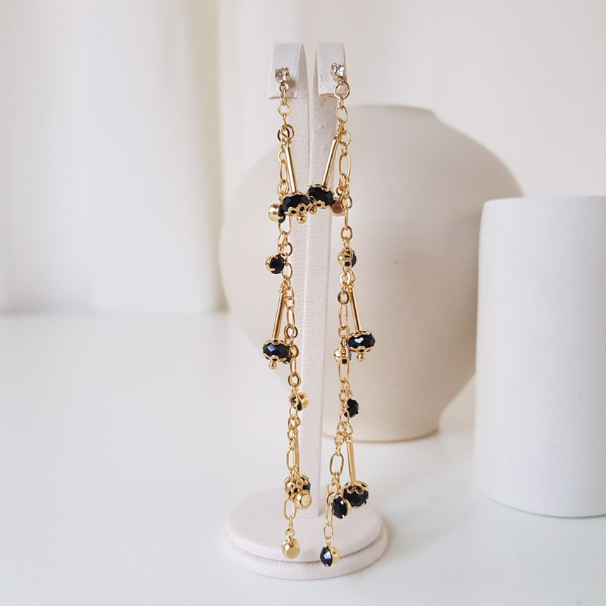 Widow Black Crystal Long Drop Earrings Modern Must