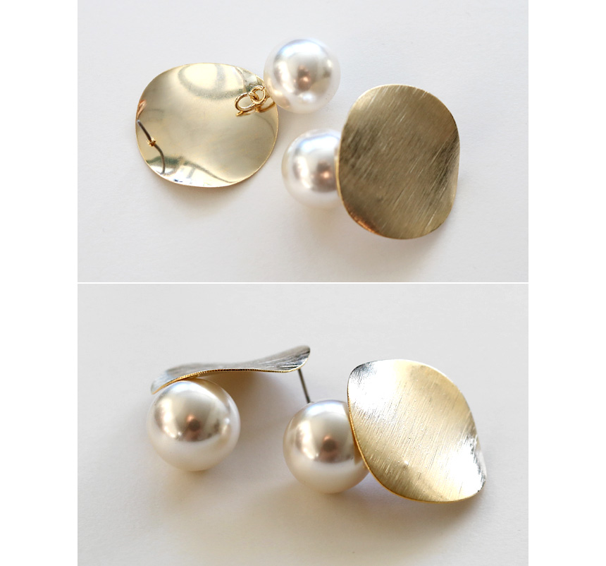 Bold metal pearl drop earrings E579 stylish vintag