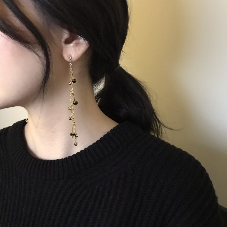 Widow Black Crystal Long Drop Earrings Modern Must