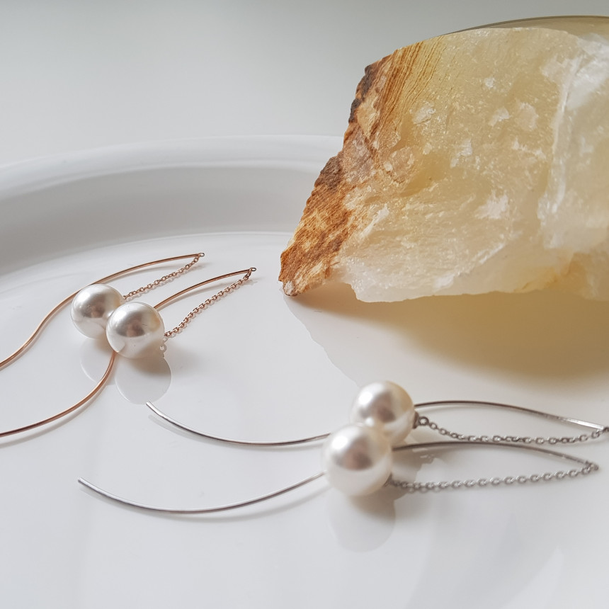 all silver Liana Wave Pearl Drop Earrings Feminine