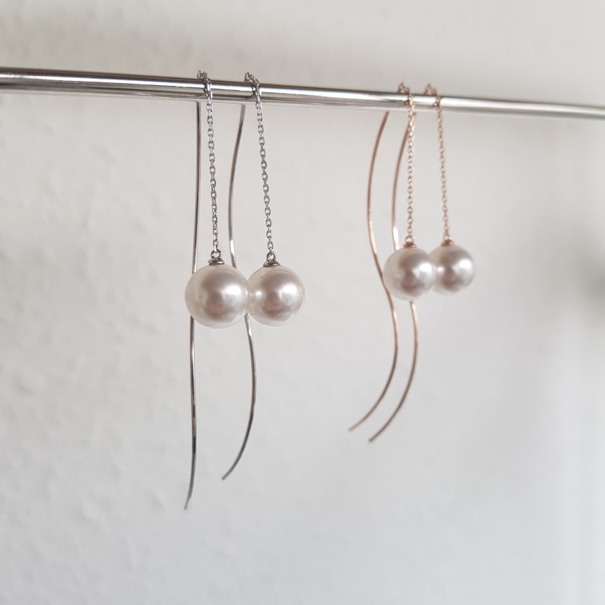 all silver Liana Wave Pearl Drop Earrings Feminine