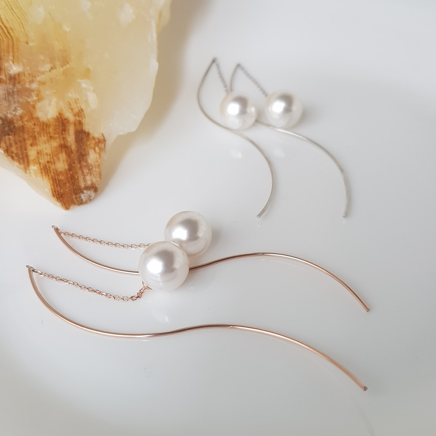 all silver Liana Wave Pearl Drop Earrings Feminine
