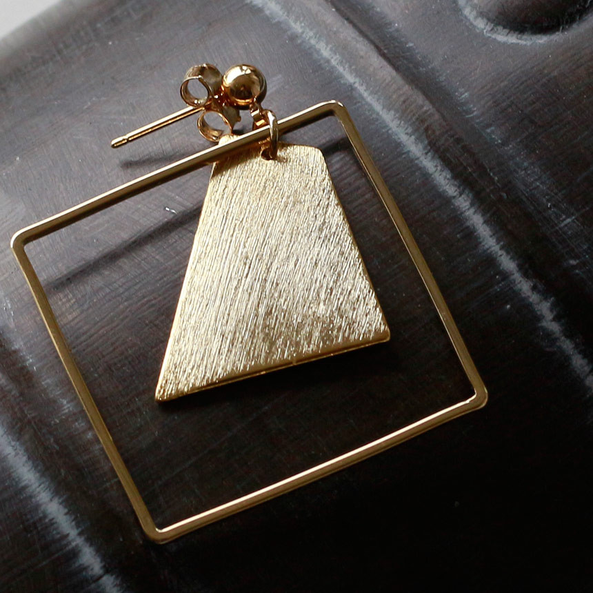 Square Gold Drop Earrings Bold Modern Girlfriend G