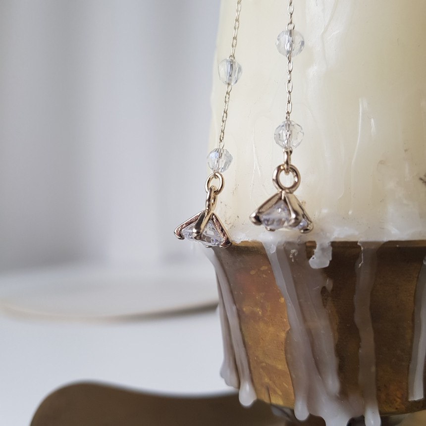 Shy Pearl Cubic Long Drop Earrings Feminine Style 