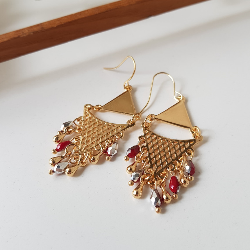Cheek Gold Crystal Drop Earrings Feminine Style An