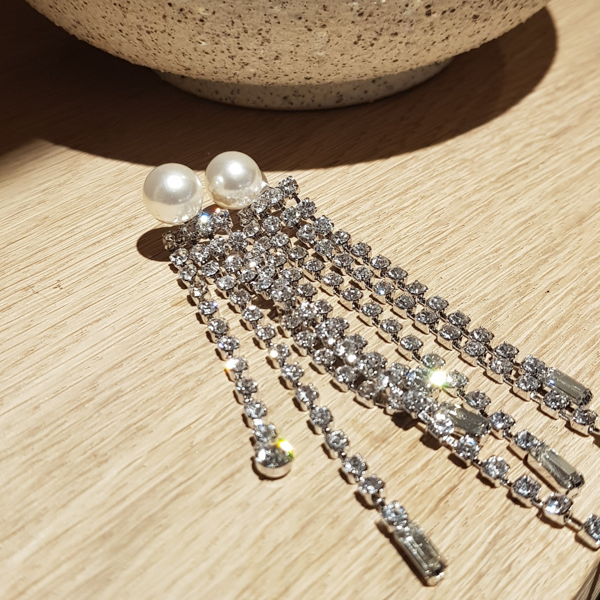 Saved Pearl Cubic Long Two Way Drop Earrings Sikh 