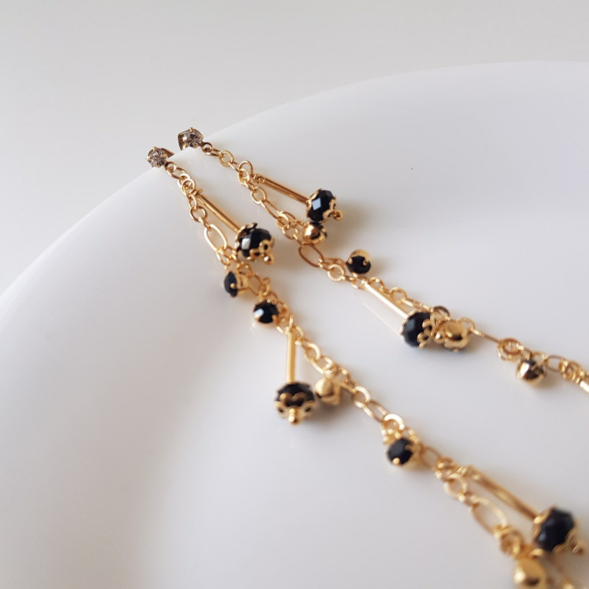 Widow Black Crystal Long Drop Earrings Modern Must