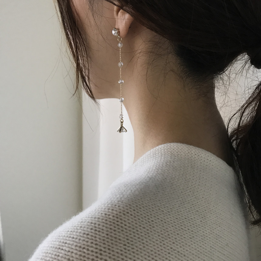 Shy Pearl Cubic Long Drop Earrings Feminine Style 