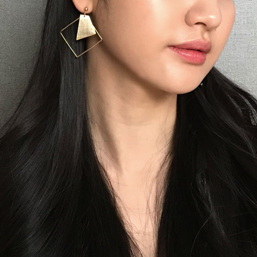 Square Gold Drop Earrings Bold Modern Girlfriend G