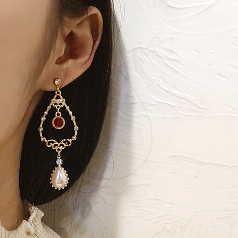 Antique Antique Bold Red Crystal Pearl Earring ver