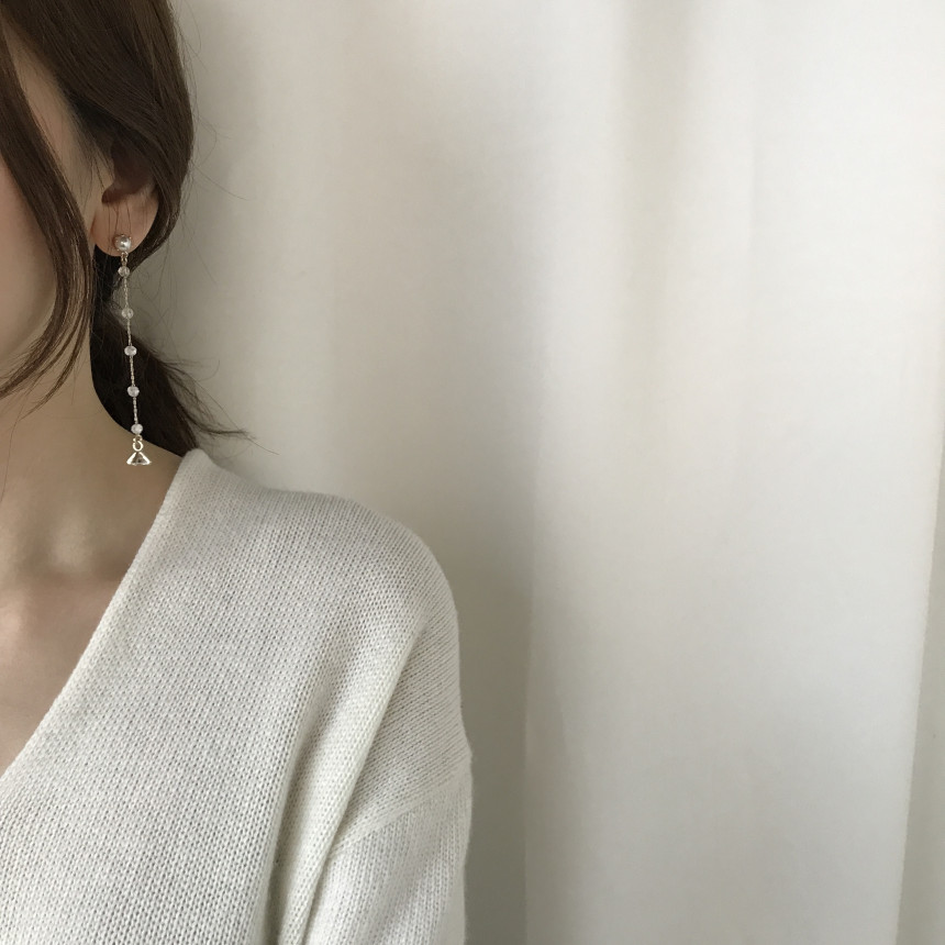 Shy Pearl Cubic Long Drop Earrings Feminine Style 