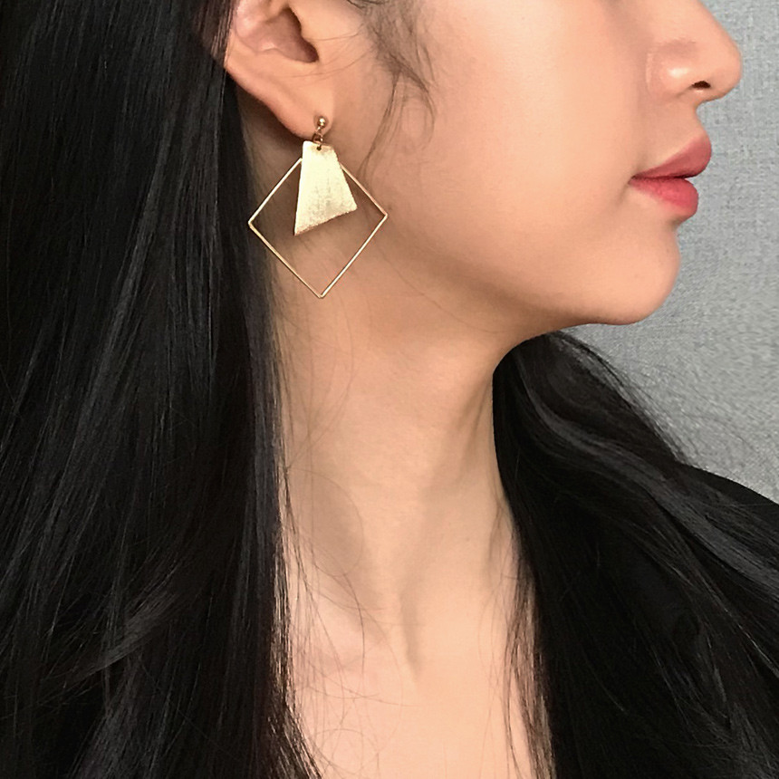 Square Gold Drop Earrings Bold Modern Girlfriend G