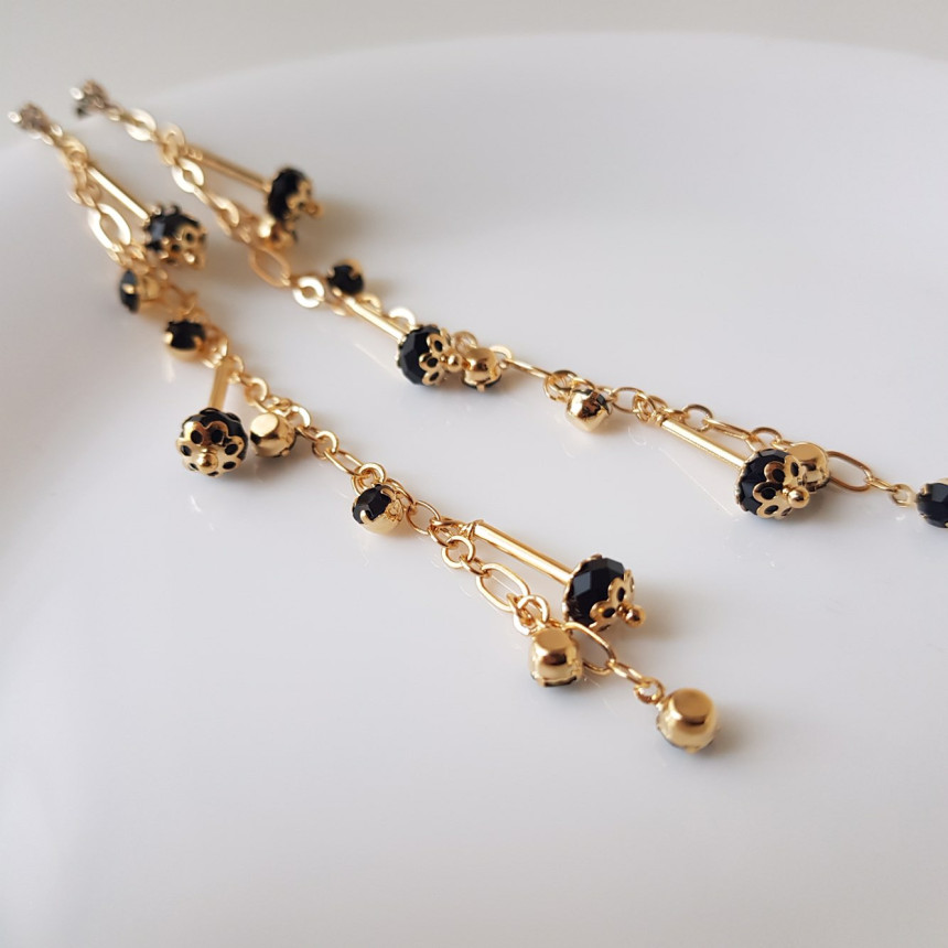 Widow Black Crystal Long Drop Earrings Modern Must