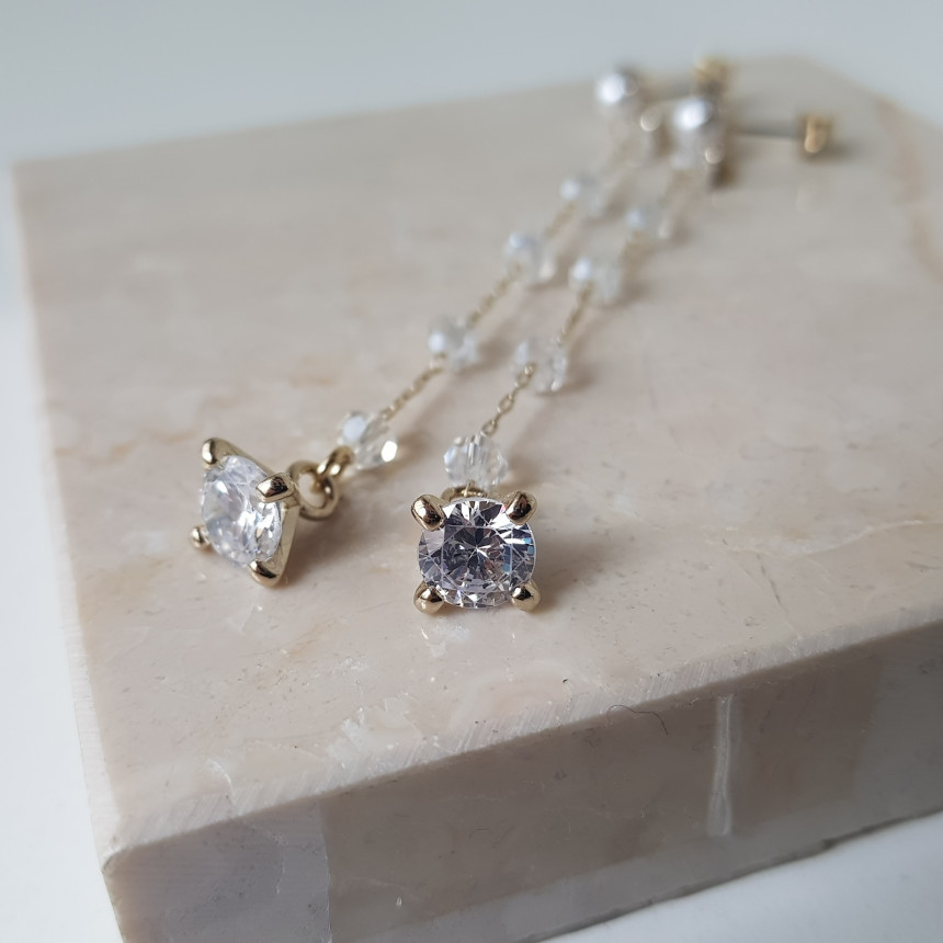 Shy Pearl Cubic Long Drop Earrings Feminine Style 