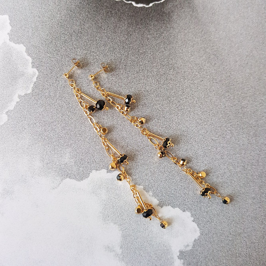 Widow Black Crystal Long Drop Earrings Modern Must