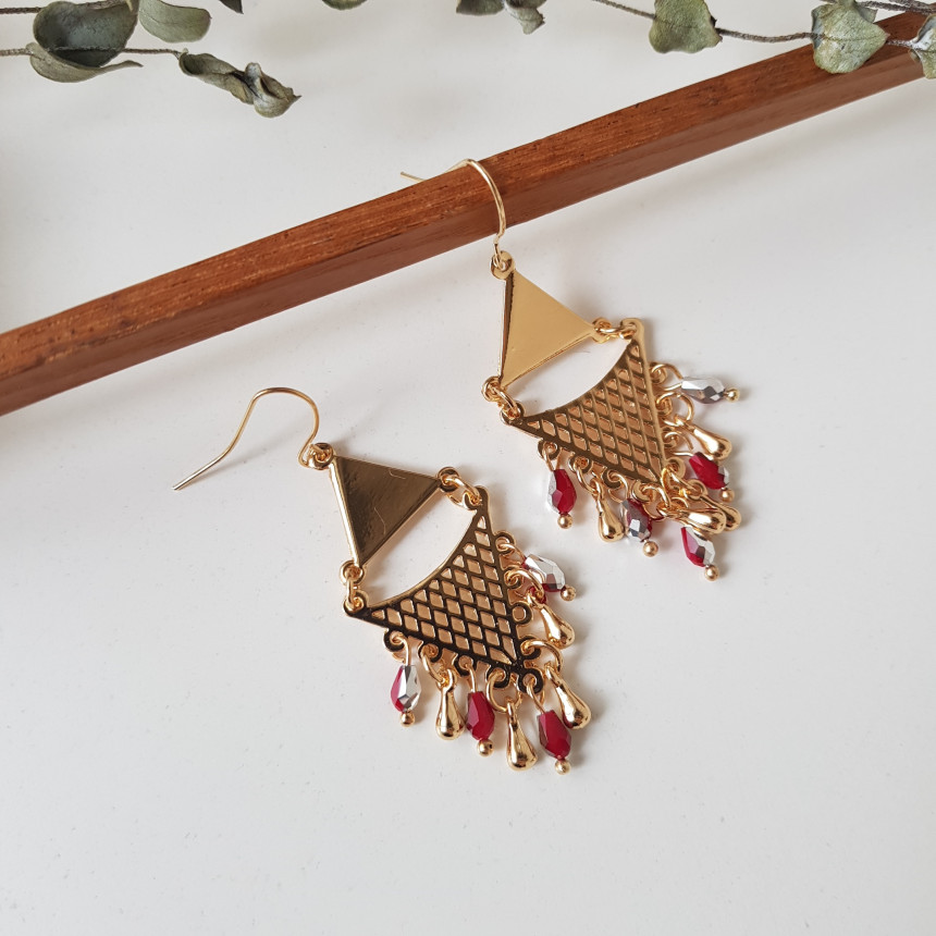 Cheek Gold Crystal Drop Earrings Feminine Style An