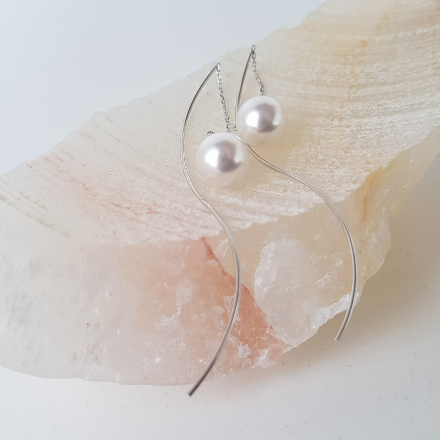 all silver Liana Wave Pearl Drop Earrings Feminine