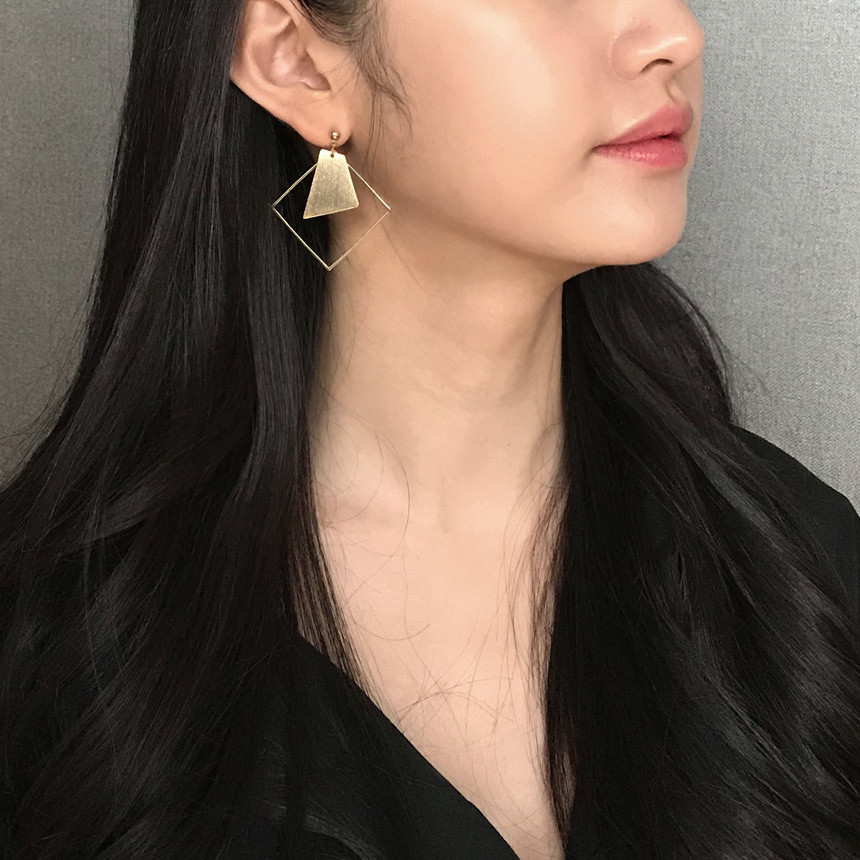 Square Gold Drop Earrings Bold Modern Girlfriend G