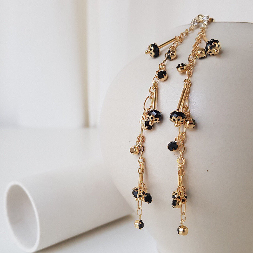 Widow Black Crystal Long Drop Earrings Modern Must