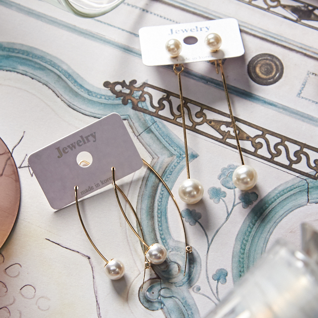 Long pearl clutch drop earrings 2type classic fash