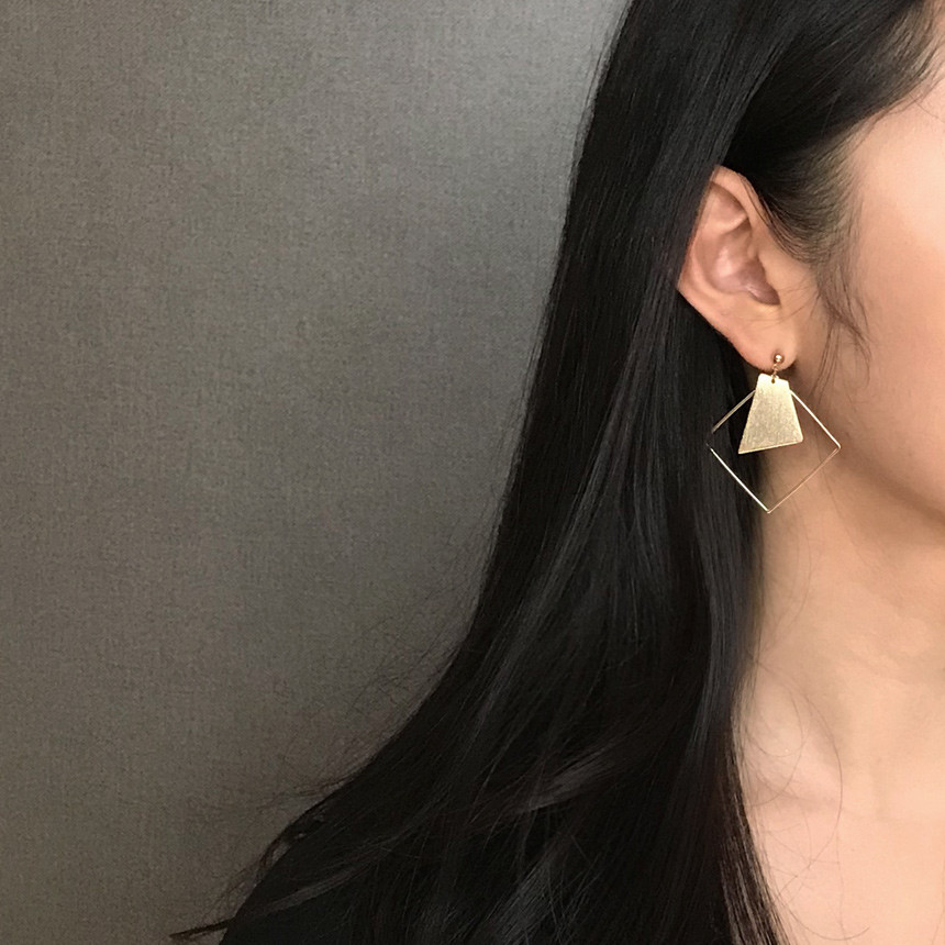 Square Gold Drop Earrings Bold Modern Girlfriend G