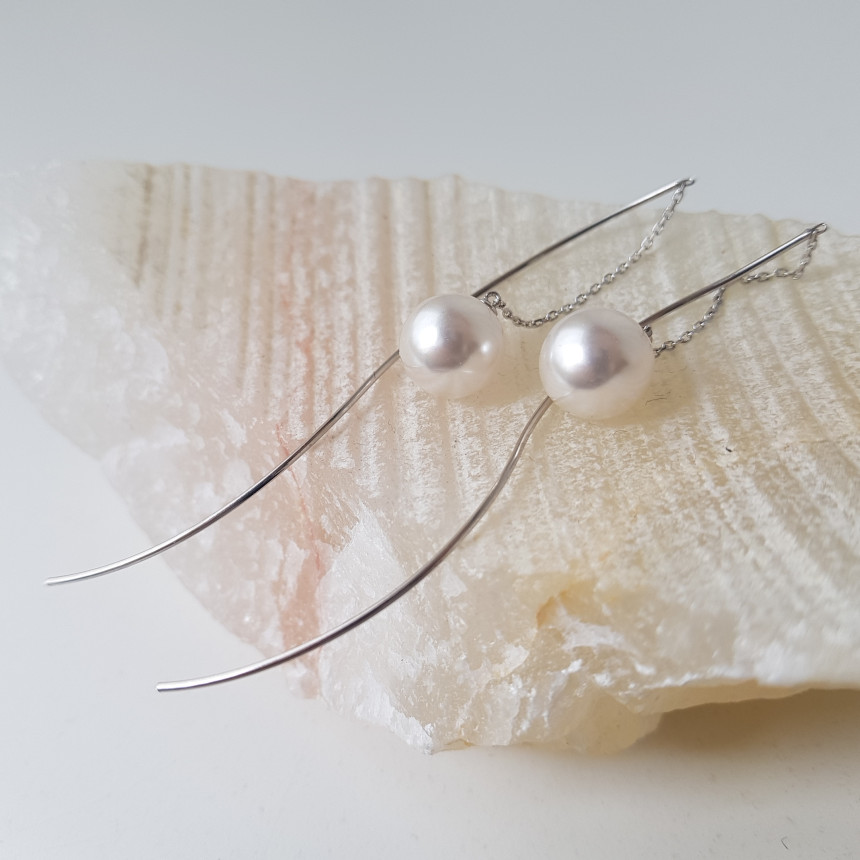 all silver Liana Wave Pearl Drop Earrings Feminine