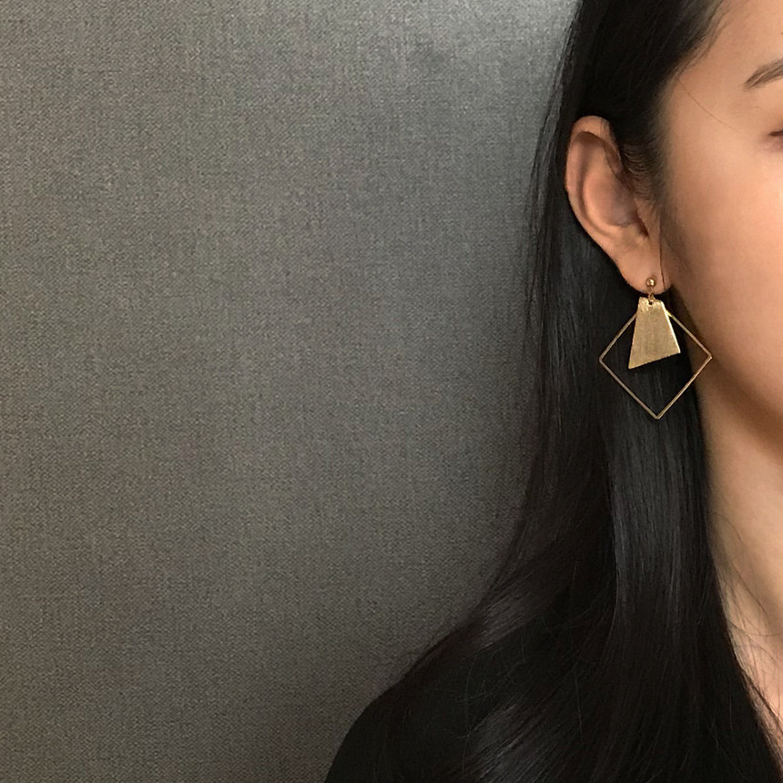 Square Gold Drop Earrings Bold Modern Girlfriend G