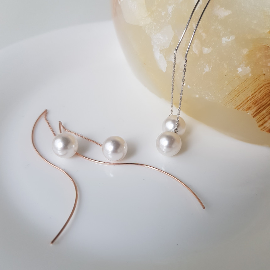 all silver Liana Wave Pearl Drop Earrings Feminine