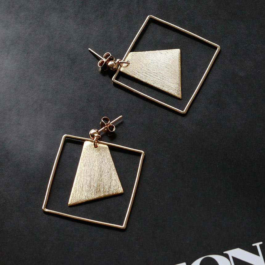 Square Gold Drop Earrings Bold Modern Girlfriend G