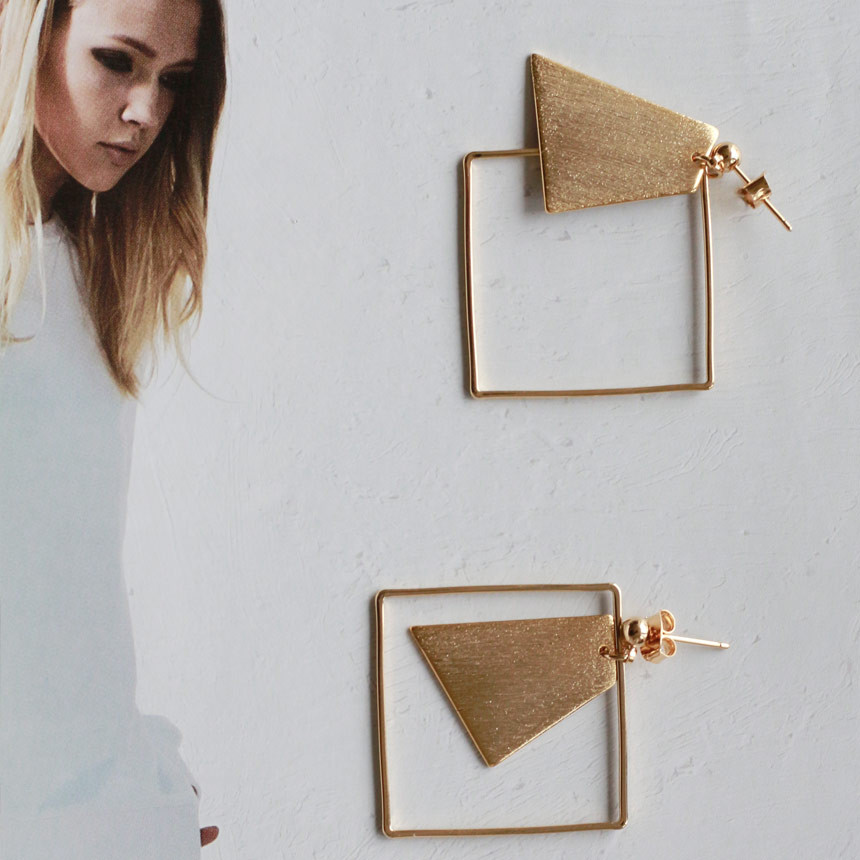 Square Gold Drop Earrings Bold Modern Girlfriend G