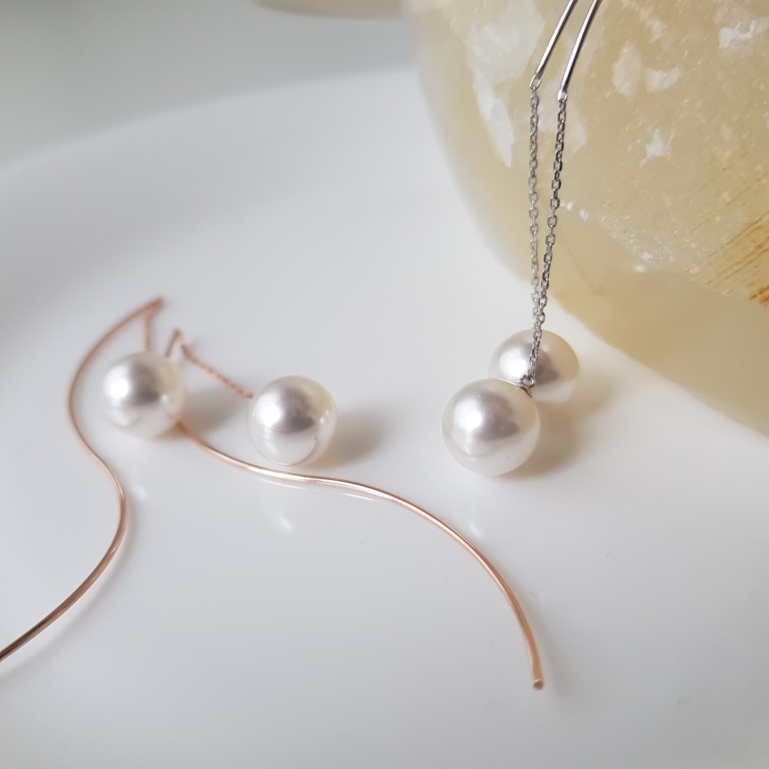 all silver Liana Wave Pearl Drop Earrings Feminine