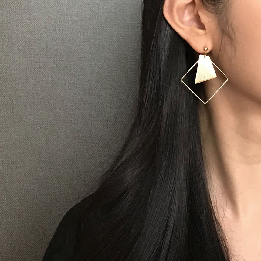 Square Gold Drop Earrings Bold Modern Girlfriend G