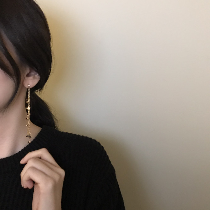 Widow Black Crystal Long Drop Earrings Modern Must