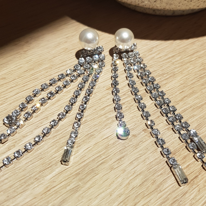 Saved Pearl Cubic Long Two Way Drop Earrings Sikh 