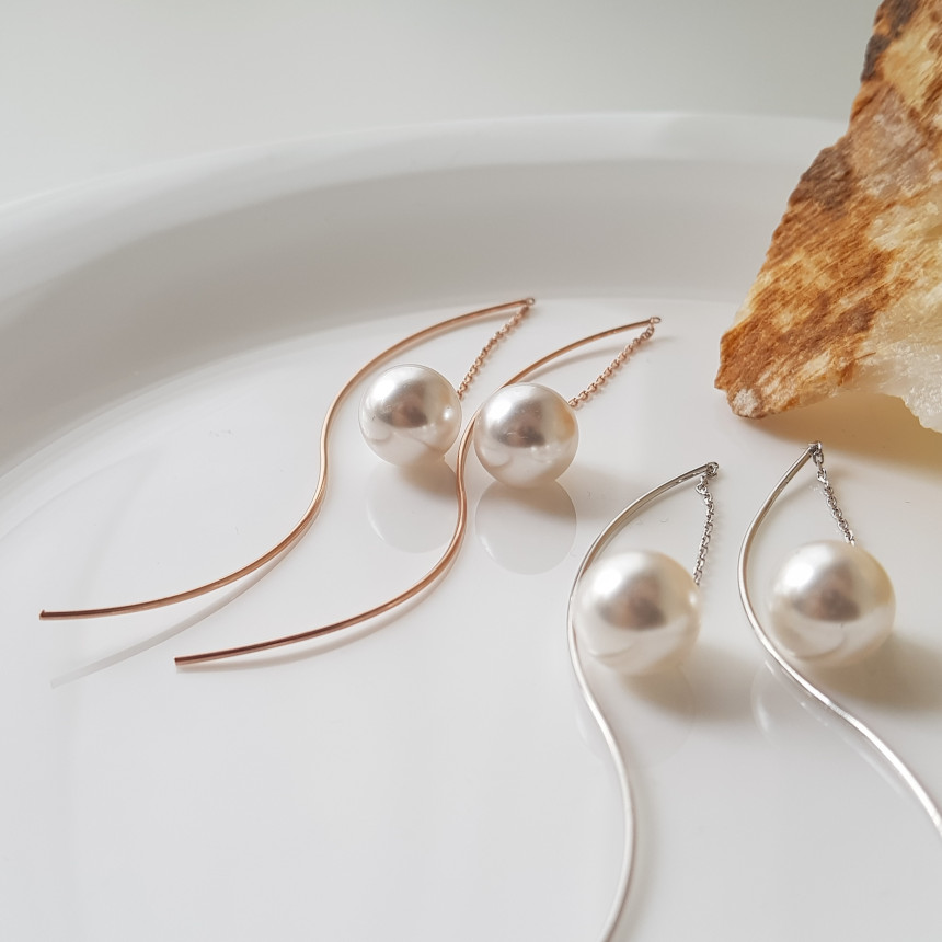 all silver Liana Wave Pearl Drop Earrings Feminine